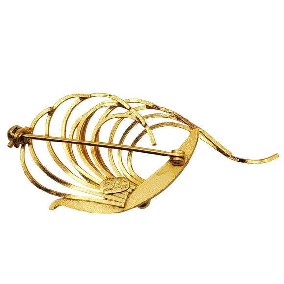 C'est Bien Gold Tone Brooch Signed Modernist Swirl Pin Vintage Jewelry - Picture 6 of 6